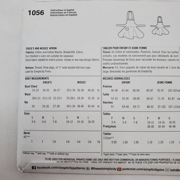 Simplicity 1056  Apron Sewing Pattern Mother & Daughter Size A S-L UNCUT - Picture 8 of 10